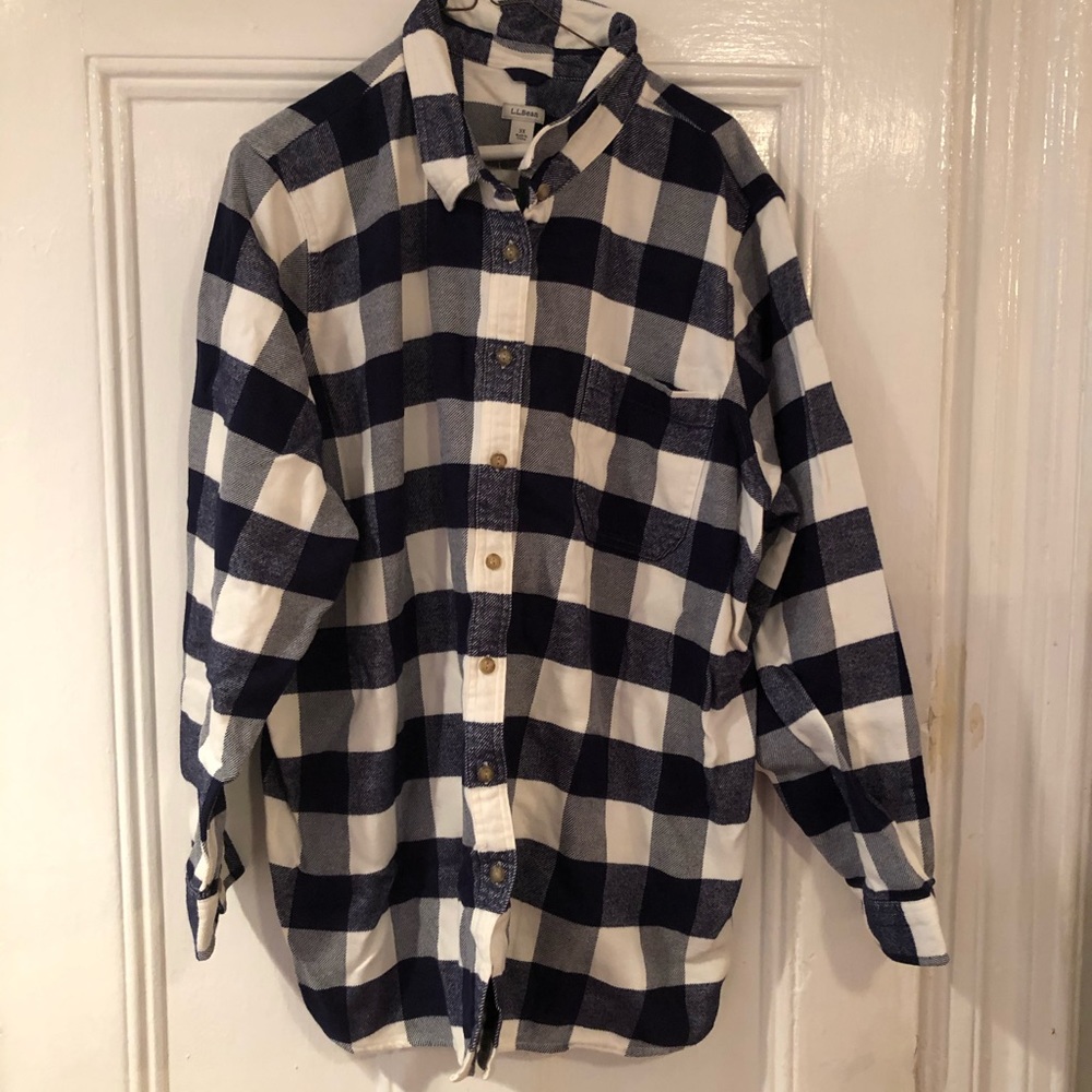 Flannel LL Bean Shirt -Navy & white